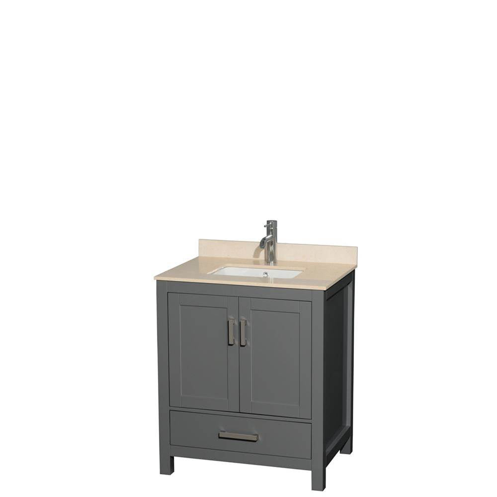 Wyndham Collection - Sheffield 30 Inch Single Bathroom Vanity in Dark Gray, Ivory Marble Countertop, Undermount Square Sink, and No Mirror - Dark Gray