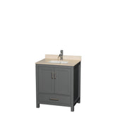 Wyndham Collection - Sheffield 30 Inch Single Bathroom Vanity in Dark Gray, Ivory Marble Countertop, Undermount Square Sink, and No Mirror - Dark Gray