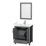 Sheffield 30 Inch Single Bathroom Vanity in Dark Gray, White Cultured Marble Countertop, Undermount Square Sink, 24 Inch Mirror