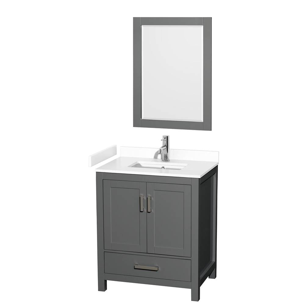 Wyndham Collection - Sheffield 30 Inch Single Bathroom Vanity in Dark Gray, White Cultured Marble Countertop, Undermount Square Sink, 24 Inch Mirror