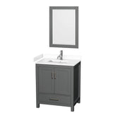 Wyndham Collection - Sheffield 30 Inch Single Bathroom Vanity in Dark Gray, White Cultured Marble Countertop, Undermount Square Sink, 24 Inch Mirror