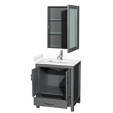 Sheffield 30 Inch Single Bathroom Vanity in Dark Gray, White Cultured Marble Countertop, Undermount Square Sink, Medicine Cabinet