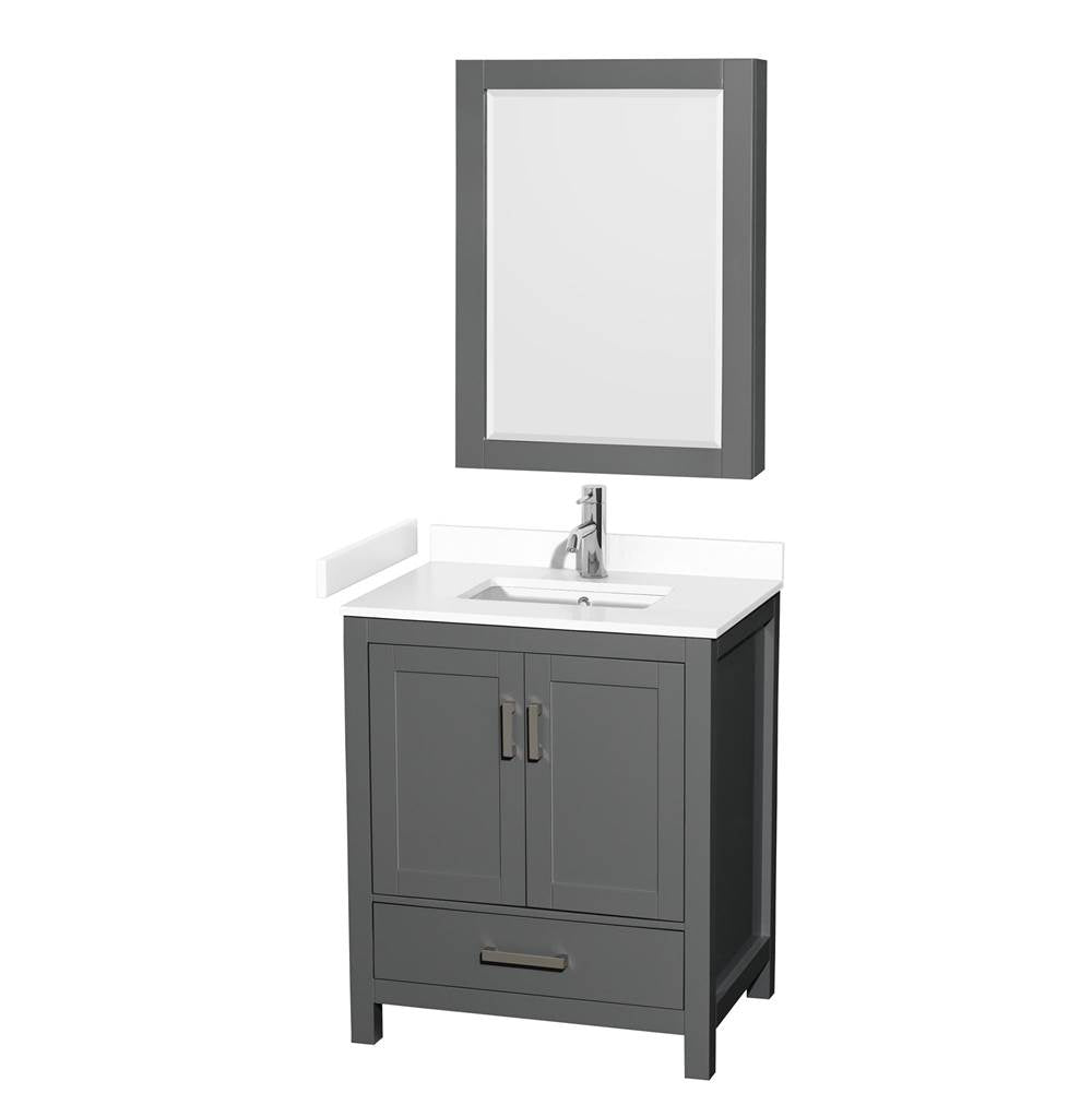 Wyndham Collection - Sheffield 30 Inch Single Bathroom Vanity in Dark Gray, White Cultured Marble Countertop, Undermount Square Sink, Medicine Cabinet