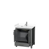 Sheffield 30 Inch Single Bathroom Vanity in Dark Gray, White Cultured Marble Countertop, Undermount Square Sink, No Mirror