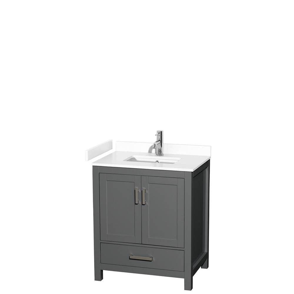 Wyndham Collection - Sheffield 30 Inch Single Bathroom Vanity in Dark Gray, White Cultured Marble Countertop, Undermount Square Sink, No Mirror