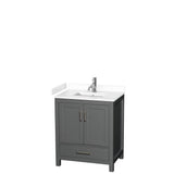 Wyndham Collection - Sheffield 30 Inch Single Bathroom Vanity in Dark Gray, White Cultured Marble Countertop, Undermount Square Sink, No Mirror