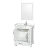 Sheffield 30 Inch Single Bathroom Vanity in White, Carrara Cultured Marble Countertop, Undermount Square Sink, 24 Inch Mirror