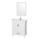Wyndham Collection - Sheffield 30 Inch Single Bathroom Vanity in White, Carrara Cultured Marble Countertop, Undermount Square Sink, 24 Inch Mirror