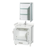 Sheffield 30 Inch Single Bathroom Vanity in White, Carrara Cultured Marble Countertop, Undermount Square Sink, Medicine Cabinet