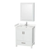 Wyndham Collection - Sheffield 30 Inch Single Bathroom Vanity in White, Carrara Cultured Marble Countertop, Undermount Square Sink, Medicine Cabinet