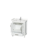 Sheffield 30 Inch Single Bathroom Vanity in White, Carrara Cultured Marble Countertop, Undermount Square Sink, No Mirror
