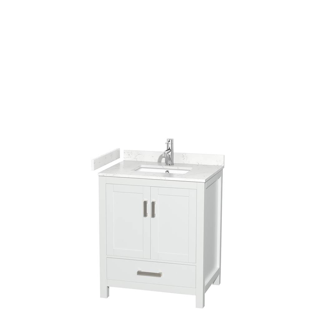 Wyndham Collection - Sheffield 30 Inch Single Bathroom Vanity in White, Carrara Cultured Marble Countertop, Undermount Square Sink, No Mirror