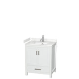 Wyndham Collection - Sheffield 30 Inch Single Bathroom Vanity in White, Carrara Cultured Marble Countertop, Undermount Square Sink, No Mirror