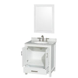 Sheffield 30 Inch Single Bathroom Vanity in Espresso, White Carrara Marble Countertop, Undermount Oval Sink, and 24 Inch Mirror