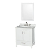 Wyndham Collection - Sheffield 30 Inch Single Bathroom Vanity in White, White Carrara Marble Countertop, Undermount Oval Sink, and 24 Inch Mirror - White