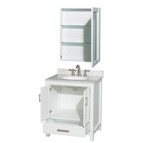 Sheffield 30 Inch Single Bathroom Vanity in Espresso, White Carrara Marble Countertop, Undermount Oval Sink, and Medicine Cabinet