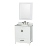 Wyndham Collection - Sheffield 30 Inch Single Bathroom Vanity in White, White Carrara Marble Countertop, Undermount Oval Sink, and Medicine Cabinet - White
