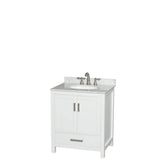 Wyndham Collection - Sheffield 30 Inch Single Bathroom Vanity in White, White Carrara Marble Countertop, Undermount Oval Sink, and No Mirror - White