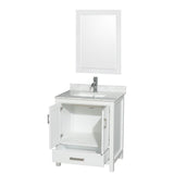 Sheffield 30 Inch Single Bathroom Vanity in Espresso, White Carrara Marble Countertop, Undermount Square Sink, and 24 Inch Mirror