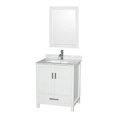 Wyndham Collection - Sheffield 30 Inch Single Bathroom Vanity in White, White Carrara Marble Countertop, Undermount Square Sink, and 24 Inch Mirror - White