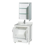 Sheffield 30 Inch Single Bathroom Vanity in Espresso, White Carrara Marble Countertop, Undermount Square Sink, and Medicine Cabinet