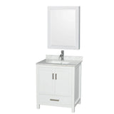 Wyndham Collection - Sheffield 30 Inch Single Bathroom Vanity in White, White Carrara Marble Countertop, Undermount Square Sink, and Medicine Cabinet - White