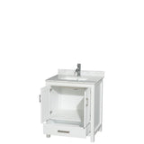 Sheffield 30 Inch Single Bathroom Vanity in Espresso, White Carrara Marble Countertop, Undermount Square Sink, and No Mirror