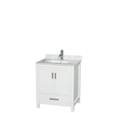 Wyndham Collection - Sheffield 30 Inch Single Bathroom Vanity in White, White Carrara Marble Countertop, Undermount Square Sink, and No Mirror - White