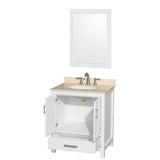 Sheffield 30 Inch Single Bathroom Vanity in Espresso, Ivory Marble Countertop, Undermount Oval Sink, and 24 Inch Mirror