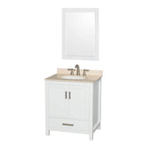 Wyndham Collection - Sheffield 30 Inch Single Bathroom Vanity in White, Ivory Marble Countertop, Undermount Oval Sink, and 24 Inch Mirror - White