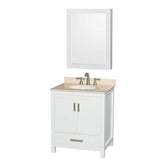 Wyndham Collection - Sheffield 30 Inch Single Bathroom Vanity in White, Ivory Marble Countertop, Undermount Oval Sink, and Medicine Cabinet - White