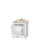 Sheffield 30 Inch Single Bathroom Vanity in Espresso, Ivory Marble Countertop, Undermount Oval Sink, and No Mirror