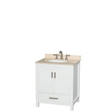 Wyndham Collection - Sheffield 30 Inch Single Bathroom Vanity in White, Ivory Marble Countertop, Undermount Oval Sink, and No Mirror - White