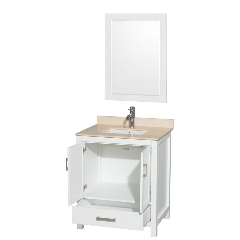 Sheffield 30 Inch Single Bathroom Vanity in Espresso, Ivory Marble Countertop, Undermount Square Sink, and 24 Inch Mirror