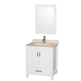 Wyndham Collection - Sheffield 30 Inch Single Bathroom Vanity in White, Ivory Marble Countertop, Undermount Square Sink, and 24 Inch Mirror - White