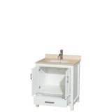 Sheffield 30 Inch Single Bathroom Vanity in Espresso, Ivory Marble Countertop, Undermount Square Sink, and No Mirror