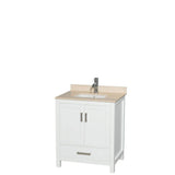 Wyndham Collection - Sheffield 30 Inch Single Bathroom Vanity in White, Ivory Marble Countertop, Undermount Square Sink, and No Mirror - White