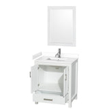 Sheffield 30 Inch Single Bathroom Vanity in White, White Cultured Marble Countertop, Undermount Square Sink, 24 Inch Mirror
