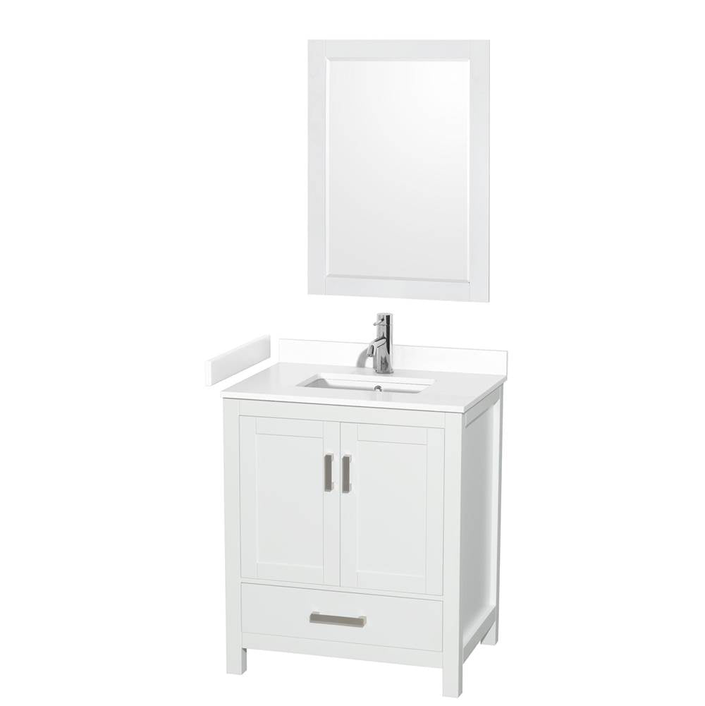 Wyndham Collection - Sheffield 30 Inch Single Bathroom Vanity in White, White Cultured Marble Countertop, Undermount Square Sink, 24 Inch Mirror