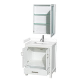 Sheffield 30 Inch Single Bathroom Vanity in White, White Cultured Marble Countertop, Undermount Square Sink, Medicine Cabinet