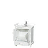 Sheffield 30 Inch Single Bathroom Vanity in White, White Cultured Marble Countertop, Undermount Square Sink, No Mirror