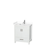 Wyndham Collection - Sheffield 30 Inch Single Bathroom Vanity in White, White Cultured Marble Countertop, Undermount Square Sink, No Mirror