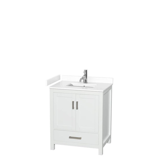 Wyndham Collection - Sheffield 30 Inch Single Bathroom Vanity in White, White Cultured Marble Countertop, Undermount Square Sink, No Mirror