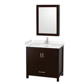 Wyndham Collection - Sheffield 36 Inch Single Bathroom Vanity in Espresso, Carrara Cultured Marble Countertop, Undermount Square Sink, Medicine Cabinet