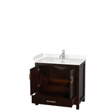 Sheffield 36 Inch Single Bathroom Vanity in Espresso, Carrara Cultured Marble Countertop, Undermount Square Sink, No Mirror