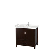Wyndham Collection - Sheffield 36 Inch Single Bathroom Vanity in Espresso, Carrara Cultured Marble Countertop, Undermount Square Sink, No Mirror