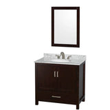 Wyndham Collection - Sheffield 36 Inch Single Bathroom Vanity in Espresso, White Carrara Marble Countertop, Undermount Oval Sink, and 24 Inch Mirror - Espresso