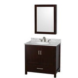 Wyndham Collection - Sheffield 36 Inch Single Bathroom Vanity in Espresso, White Carrara Marble Countertop, Undermount Oval Sink, and Medicine Cabinet - Espresso