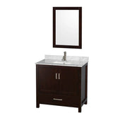 Wyndham Collection - Sheffield 36 Inch Single Bathroom Vanity in Espresso, White Carrara Marble Countertop, Undermount Square Sink, and 24 Inch Mirror - Espresso