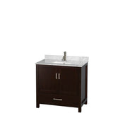 Sheffield 36 Inch Single Bathroom Vanity in Espresso, White Carrara Marble Countertop, Undermount Square Sink, and Medicine Cabinet